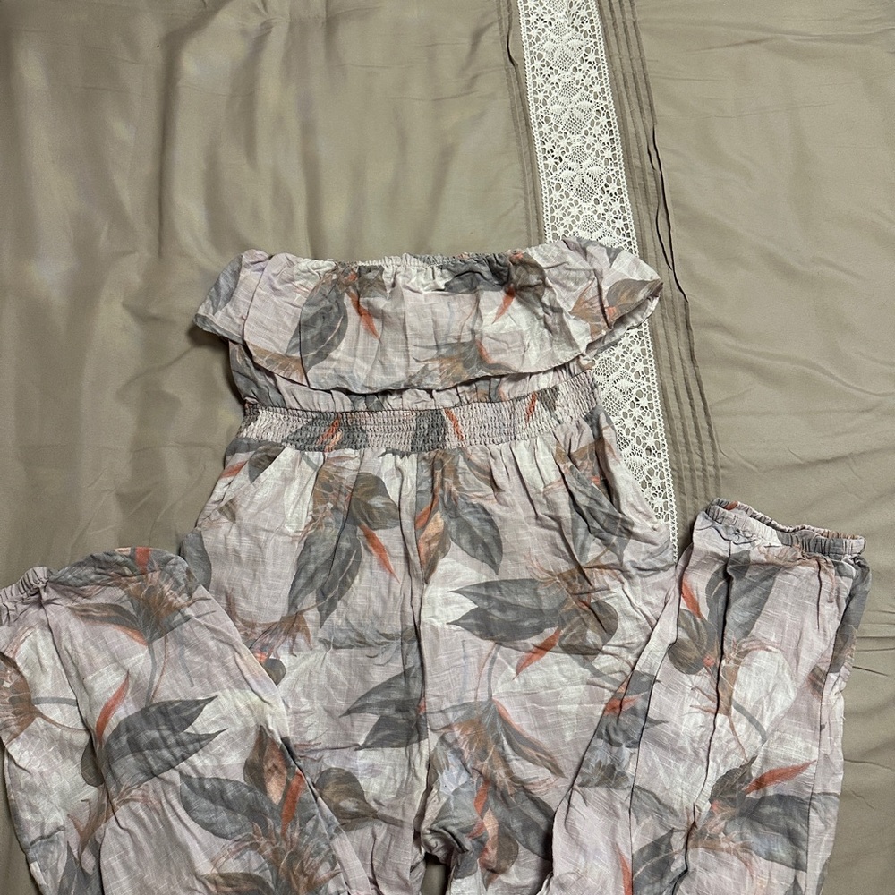 American Eagle Tube Top Floral Jumpsuit